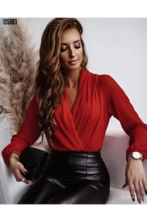 KADIN KRUVAZE YAKA SUNDY KUMAŞ BLUZ