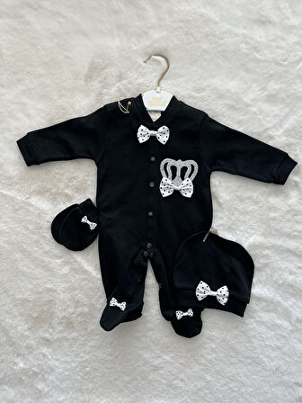 Siyah Puantili  Waffle Tulum Set