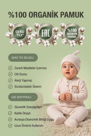 %100 Organik Pamuk Jungle Desen Bebek Önden Açmalı Patikli Tulum