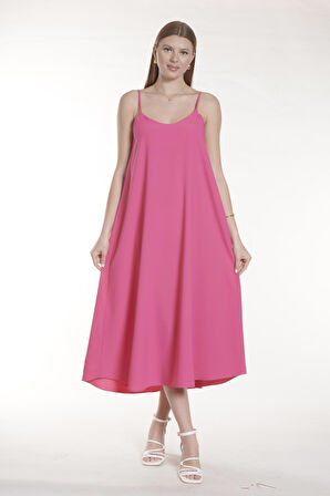 Pembe İp Askılı Uzun Elbise | 40