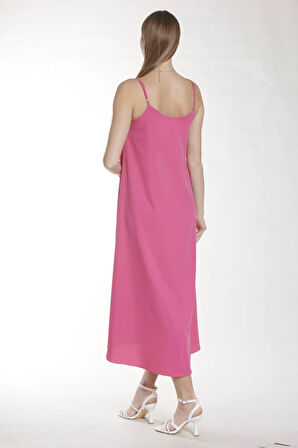 Pembe İp Askılı Uzun Elbise | 40
