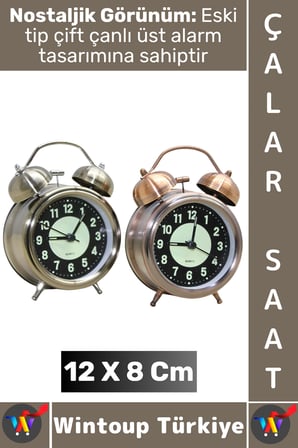#Hediye Dekoratif Hediyelik Vintage Retro Genç Yetişkin Odası Alarm Masa Üstü Çalar Saat 12 X 8 Cm