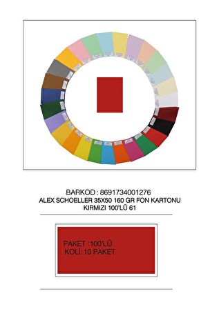 ALEX FON KARTONU 160GR 35X50 KIRMIZI 100 LÜ 611[sub_name2]