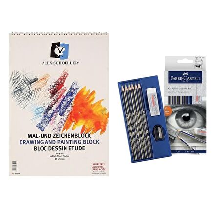 Resim Defteri 35 X 50 Spr. 165 Gr 15 Yp. + Faber-Castell Dereceli Kalem Seti