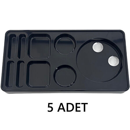 5 Adet Sunum İkram Tepsisi Otel Servis Karşılama  9 Bölmeli Plastik Çay Kahve Şeker Fincan Bölmeli Kettle Ketil Altlığı 44x24 cm