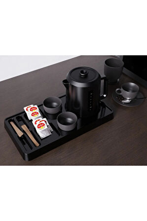 5 Adet Sunum İkram Tepsisi Otel Servis Karşılama  9 Bölmeli Plastik Çay Kahve Şeker Fincan Bölmeli Kettle Ketil Altlığı 44x24 cm
