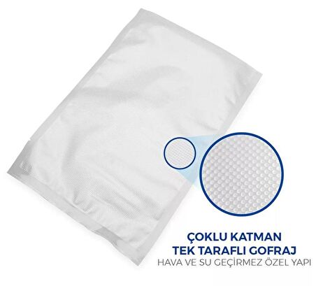 20X30 Tırtıklı 1 KG Gofrajlı 90 Mikron Ev Tipi Gıda Vakum Poşeti Torbası Bpa İçermez