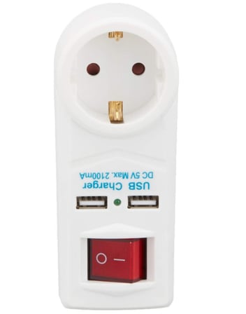 Tek-İş 2x USB Şarj Soketli Topraklı Fiş Priz Anahtarlı Adaptör