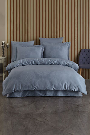 Varol (Family Size) Liyosel Jakar Nevresim Takımı - Nothingham İndigo