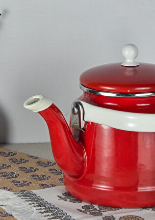 Alev Vintage Demlik - Emaye Çaydanlık, Kettle - 2 Litre, Kırmızı