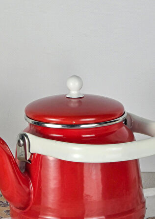 Alev Vintage Demlik - Emaye Çaydanlık, Kettle - 2 Litre, Kırmızı