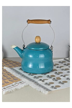 Vintage Ahşap Saplı Emaye Demlik Kettle 2,5Lt Turkuaz KR322-C