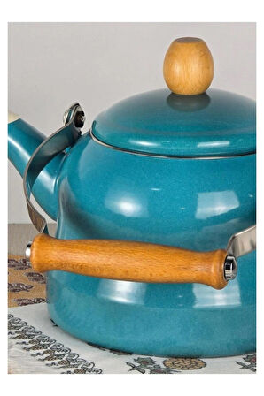 Vintage Ahşap Saplı Emaye Demlik Kettle 2,5Lt Turkuaz KR322-C