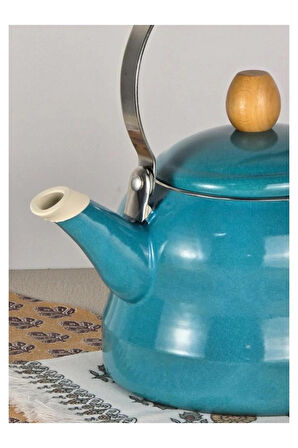 Vintage Ahşap Saplı Emaye Demlik Kettle 2,5Lt Turkuaz KR322-C