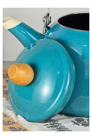 Vintage Ahşap Saplı Emaye Demlik Kettle 2,5Lt Turkuaz KR322-C