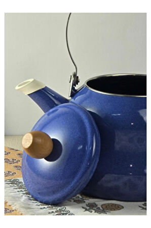 Vintage Ahşap Saplı Emaye Demlik Kettle 2,5Lt Mavi KR072-C