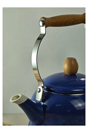 Vintage Ahşap Saplı Emaye Demlik Kettle 2,5Lt Mavi KR072-C
