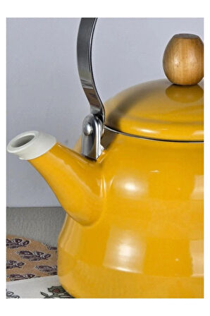 Vintage Ahşap Saplı Emaye Demlik Kettle 2,5Lt Sarı KR137-C