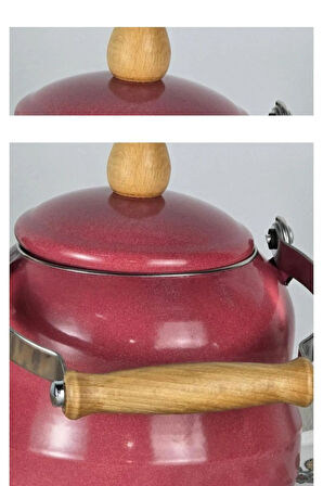 Vintage Ahşap Saplı Emaye Demlik Kettle 2,5Lt Kırmızı KR179-C