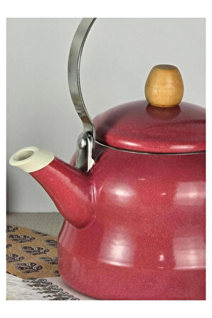 Vintage Ahşap Saplı Emaye Demlik Kettle 2,5Lt Kırmızı KR179-C