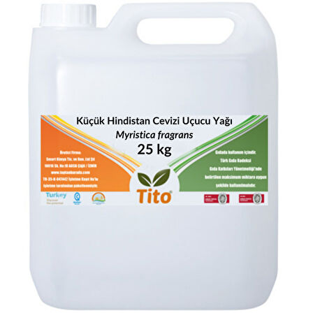 Küçük Hindistan Cevizi Uçucu Yağı Myristica fragrans 25 kg