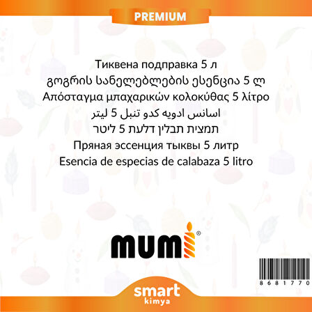 Premium Pumpkin Spice Mum Esansı 5 litre