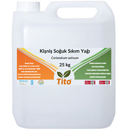 Kişniş Soğuk Sıkım Yağı Coriandrum sativum 25 kg