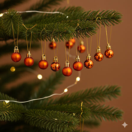 16'lı Paket Yılbaşı Ağacı Top Süsü (3 cm) - Turuncu Mat ve Parlak Lüks Dekorasyon Seti (Özel PVC Kutulu)