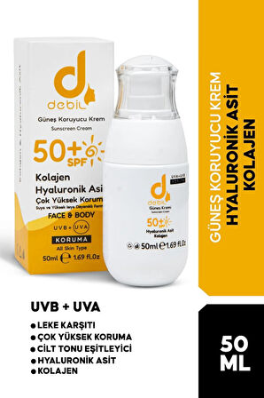 Debil Güneş Kremi | SPF+50 Yüksek Korumalı | 50 ML | Kolajen | Hyaluronik asit