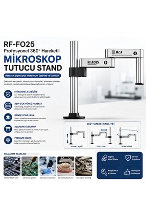 Rf-Fo25 Profesyonel 360° Hareketli Mikroskop Tutucu Stand Titreşim Engelleyici Metal Kol