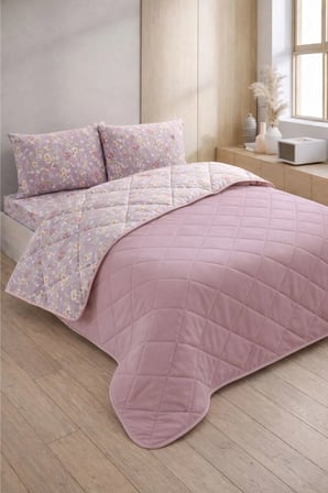 Kapitoneli Çift Kişilik Desenli Pike - Yatak Örtüsü Takımı 200x230 cm - 2 Adet Yastık Kılıflı
