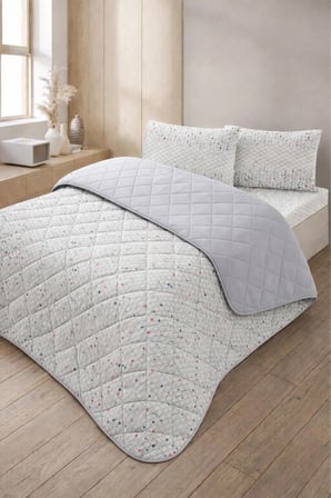 Kapitoneli Tek Kişilik Desenli Pike - Yatak Örtüsü Takımı 160x230 cm - 1 Adet Yastık Kılıflı