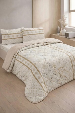 Kapitoneli Tek Kişilik Desenli Pike - Yatak Örtüsü Takımı 160x230 cm - 1 Adet Yastık Kılıflı