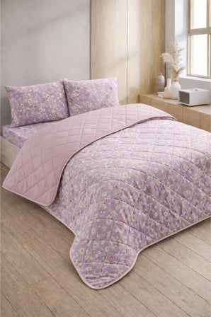 Kapitoneli Tek Kişilik Desenli Pike - Yatak Örtüsü Takımı 160x230 cm - 1 Adet Yastık Kılıflı