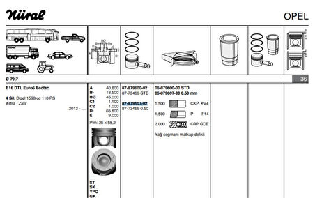 Opel Piston Segman Komple 0,50 Astra K 16> B16dte Astra J 10> B16dtl İnsignia B 18> B16dte D16dte Meriv - Goetze 8773466050000g