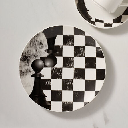 GÜRAL PORSELEN Camelia 3 Parça Çay Takımı Satranç Piyon