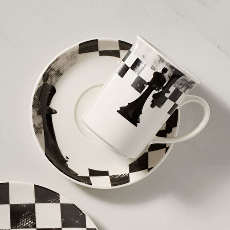 GÜRAL PORSELEN Camelia 3 Parça Çay Takımı Satranç Şah