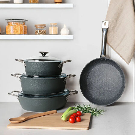 GÜRAL PORSELEN Antoryum Pro 7 Parça ThermoGuard Granit Tencere Takımı Gri