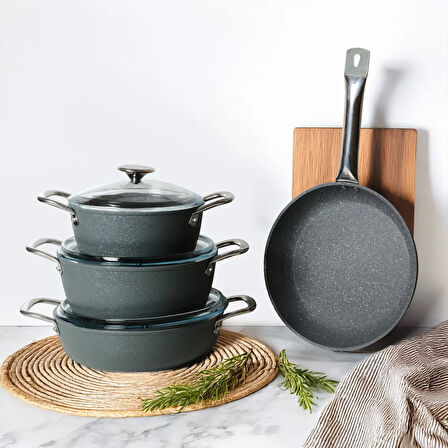 GÜRAL PORSELEN Antoryum Pro 7 Parça ThermoGuard Granit Tencere Takımı Gri