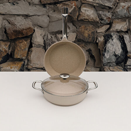 GÜRAL PORSELEN Güral Antoryum 3 Parça Granit Tencere Takımı Bej