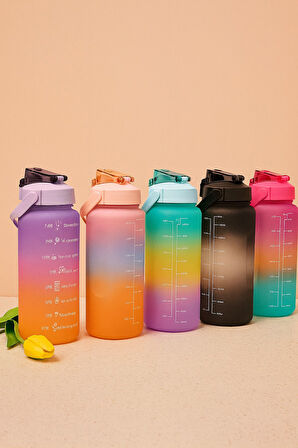 3’lü Motivasyonel Su Matarası Seti – 2000 ml + 900 ml + 600 ml , BPA’sız, Sızdırmaz Kapaklı