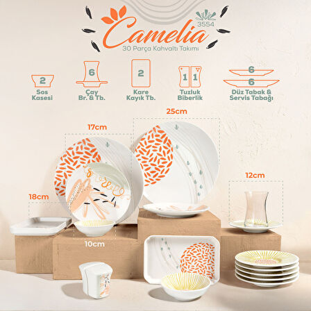 Güral Porselen Camelia 30 Parça 6 Kişilik Kahvaltı Takımı 3554