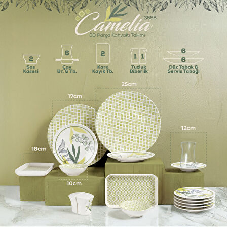 Güral Porselen Camelia 30 Parça 6 Kişilik Kahvaltı Takımı 3555