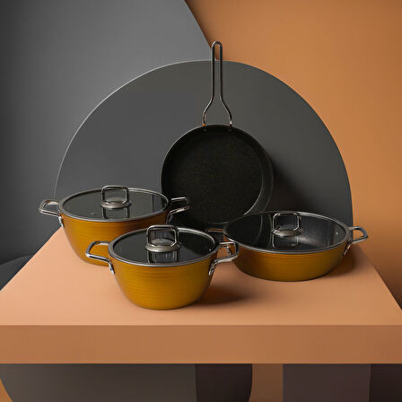 GÜRAL PORSELEN Açelya 7 Parça Granit Tencere Takımı Gold