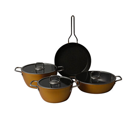 GÜRAL PORSELEN Açelya 7 Parça Granit Tencere Takımı Gold