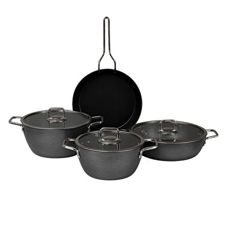 GÜRAL PORSELEN Açelya 7 Parça Granit Tencere Takımı Siyah