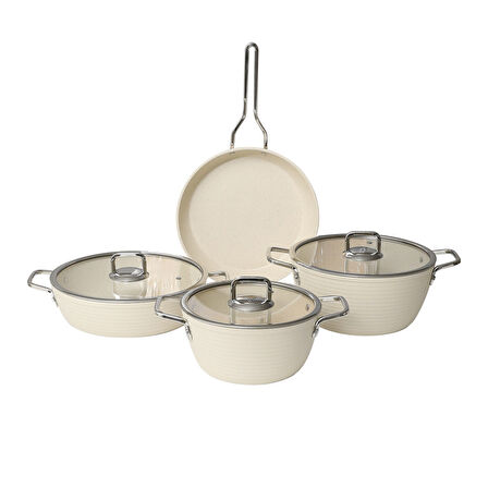 GÜRAL PORSELEN Açelya 7 Parça Granit Tencere Takımı Beyaz