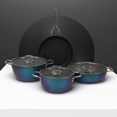 GÜRAL PORSELEN Açelya 7 Parça Granit Tencere Takımı Mavi