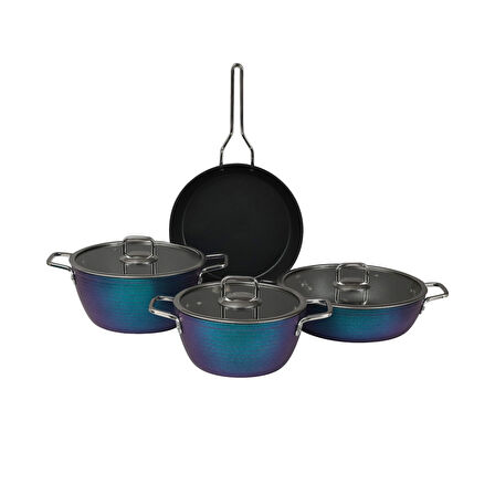 GÜRAL PORSELEN Açelya 7 Parça Granit Tencere Takımı Mavi