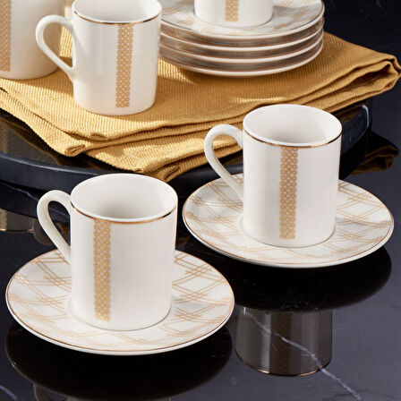 GÜRAL PORSELEN Camelia 12 Parça 6 Kişilik Bone Türk Kahvesi Fincan Takımı - 6252